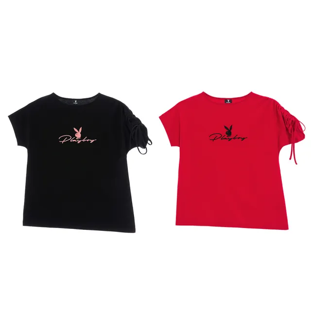 【PLAYBOY】不對稱草寫刺繡涼感(黑色)