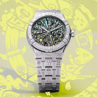 【Maurice Lacroix 艾美錶】AIKON Wotto 塗鴉藝術限量版機械錶-42mm 禮物 送禮(AI6008-SS009-090-1)