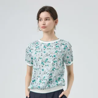 【ILEY 伊蕾】撞色拼接印花上衣(淺藍；M-2L；1252211422)
