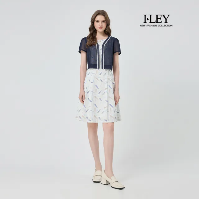 【ILEY 伊蕾】假兩件純棉印花洋裝(白;M-XL;1252017408)