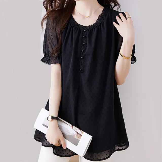 【麗質達人】8033黑色圓領短袖上衣-LY(M-4XL)