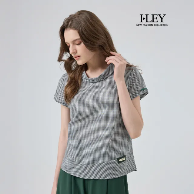 【ILEY 伊蕾】垂墜圓領細格紋上衣(綠;M-2L;1252241005)