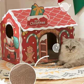 【PETDOS 派多斯】貓抓板聖誕屋(一屋多用 內置貓抓板 可玩可睡)