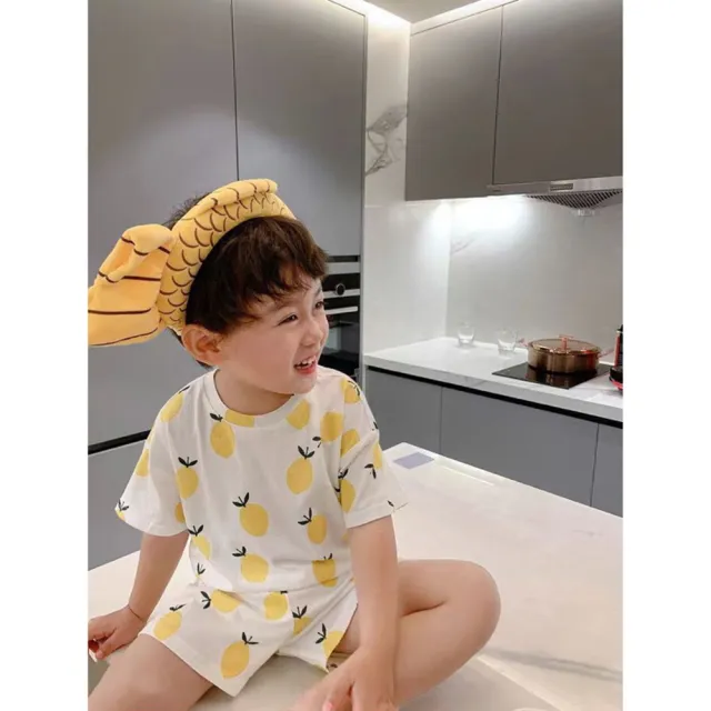 【安朵童舖】現貨韓版兒童冰絲家居服男童短袖套裝女童寬鬆睡衣寶寶冰絲套裝(09A/050)