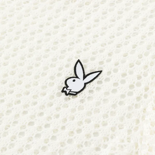 【PLAYBOY】冰絲手勾針織短袖上衣(白色)