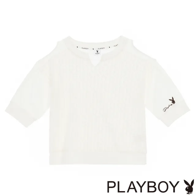 【PLAYBOY】連袖V領蕾絲上衣(米杏色)