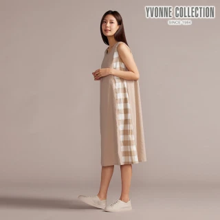 【YVONNE 以旺傢飾】天絲麻拼接無袖洋裝-卡其