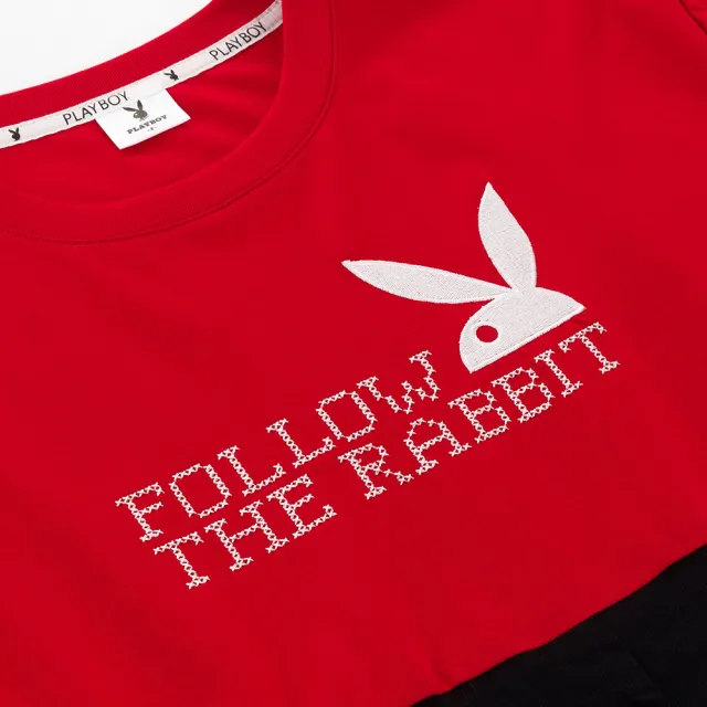 【PLAYBOY】黑紅拼接潮感長上衣(紅色)