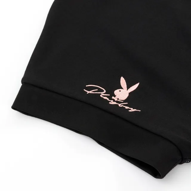 【PLAYBOY】連帽前片蕾絲休閒上衣(黑色)