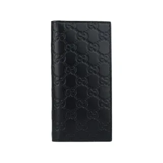 【GUCCI 古馳】GG Logo 滿版牛皮對開二折長夾(黑色)