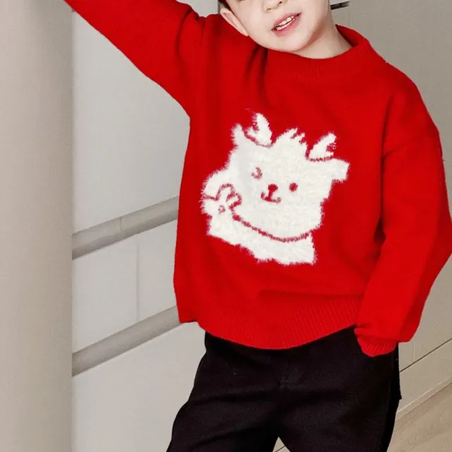 【橘魔法】植絨小龍人毛衣(針織衫 新年 過年 喜宴 大紅 拜年服 長袖上衣 兒童 中性款 男童 女童 童裝)