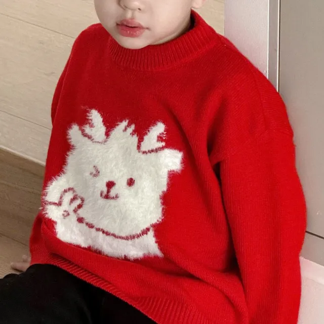 【橘魔法】植絨小龍人毛衣(針織衫 新年 過年 喜宴 大紅 拜年服 長袖上衣 兒童 中性款 男童 女童 童裝)