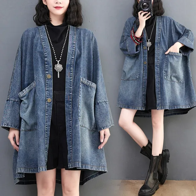【巴黎精品】現貨+預購 美式牛仔襯衫經典牛仔外套休閒上衣丹寧罩衫(寬鬆蝙蝠袖口袋中長款女外套a1jc9)