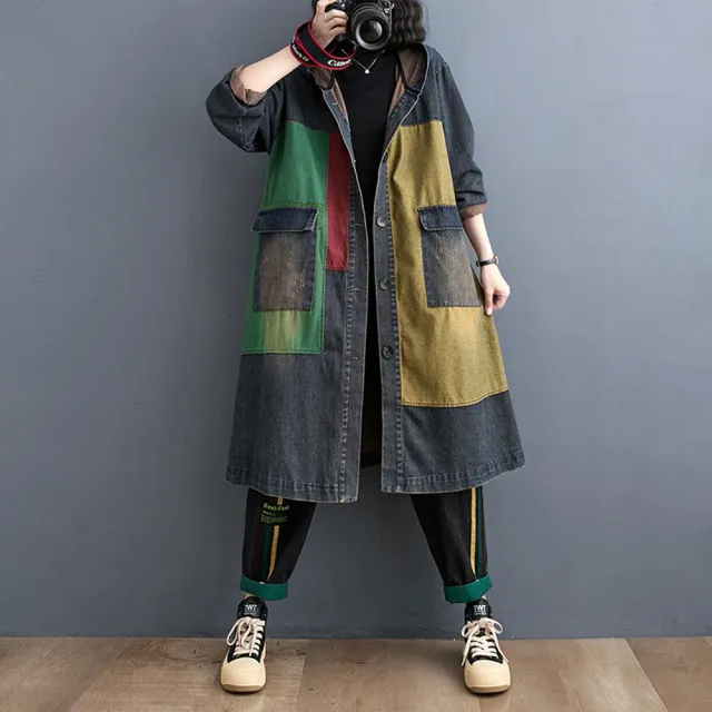 【巴黎精品】現貨+預購 美式牛仔外套丹寧夾克經典牛仔襯衫休閒上衣(連帽復古拼色長款女外套a1jc34)