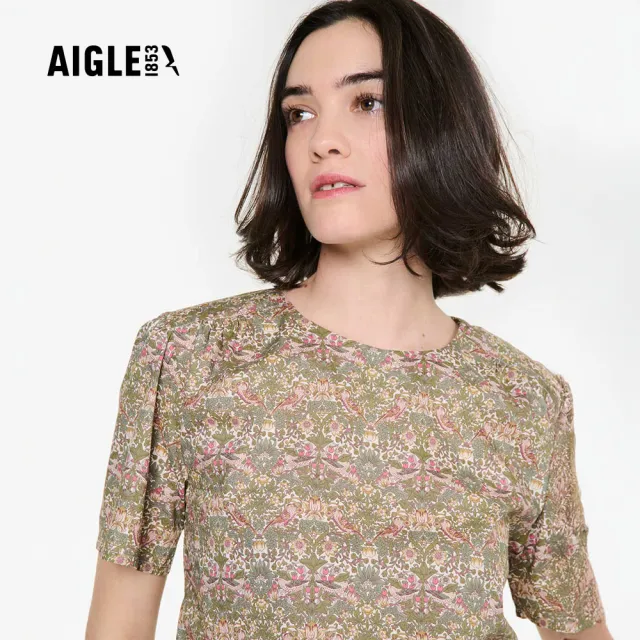 【AIGLE】女 LIBERTY有機棉風格短袖罩衫｜AG-FAV03(LIBERTY 女襯衫 有機棉 罩衫)