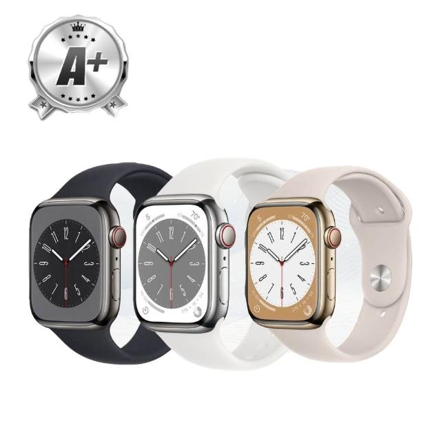 【Apple】不鏽鋼A+級福利品 Apple Watch S8 GPS版 41mm(不鏽鋼金屬錶殼搭配運動型錶帶)