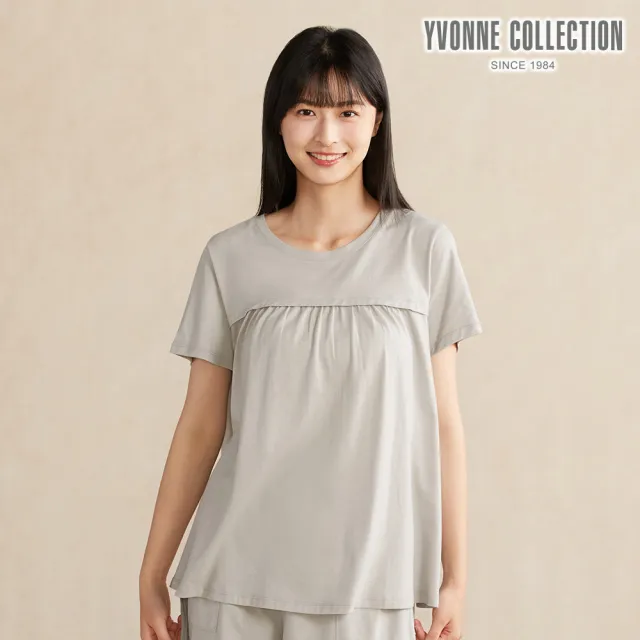 【YVONNE 以旺傢飾】竹纖維剪接短袖上衣-迷霧灰