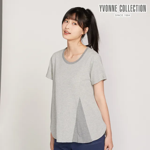 【YVONNE 以旺傢飾】莫代爾棉拼接短袖上衣-迷霧灰