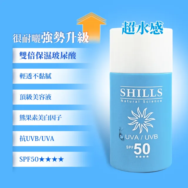 【SHILLS 舒兒絲】很耐曬超清爽美白防曬凝乳SPF50★★★★2入+防曬乳2入(敏感肌可用)