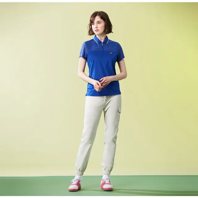 【Jack Nicklaus 金熊】GOLF女款吸濕排汗彈性素面POLO衫/高爾夫球衫(藍色)