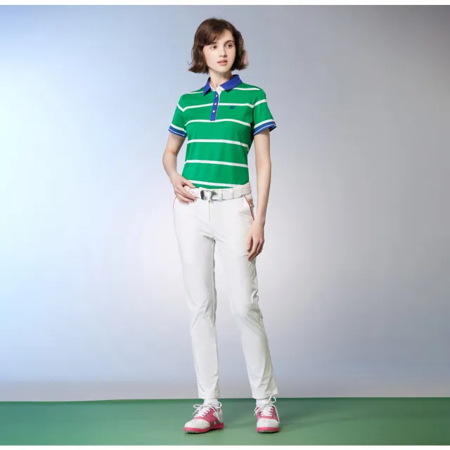 【Jack Nicklaus 金熊】GOLF女款吸濕排汗彈性條紋POLO衫/高爾夫球衫(綠色)