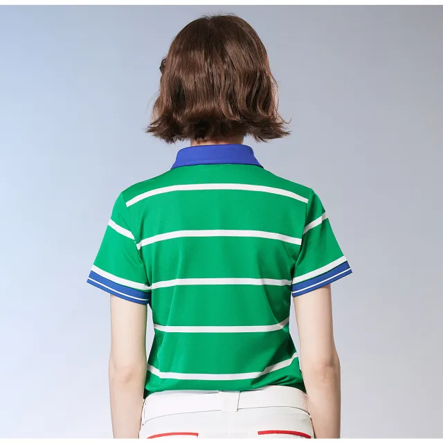 【Jack Nicklaus 金熊】GOLF女款吸濕排汗彈性條紋POLO衫/高爾夫球衫(綠色)