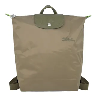 【LONGCHAMP】LE PLIAGE GREEN系列刺繡再生尼龍摺疊後背包(中/朝鮮薊綠)