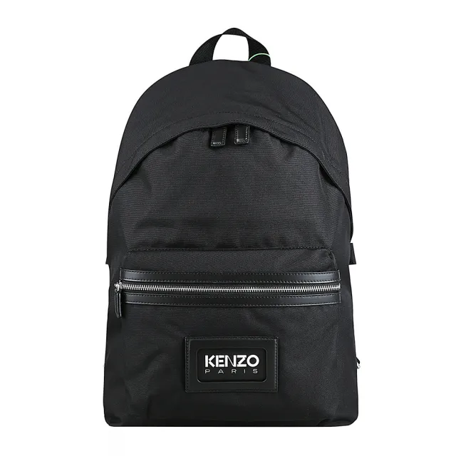 【KENZO】KENZO GRAPHY白字皮標尼龍拉鍊後背包(黑)