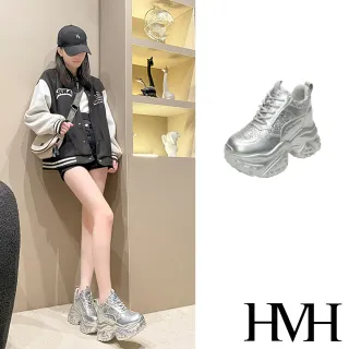 【HMH】厚底休閒鞋 內增高休閒鞋/閃耀金蔥亮片拼接厚底內增高時尚休閒鞋(銀)
