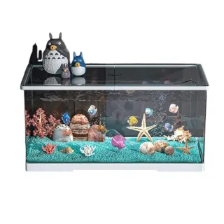 【最萌寵物用品店】亞克力桌面生態魚缸 底部排水 高清透明 烏龜缸 預售12工作天(長30*寬18*高18 半蓋*2)