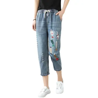 【巴黎精品】現貨+預購 高腰牛仔褲丹寧長褲大碼寬褲直筒褲裙休閒女裝(貼布牛仔七分褲女褲子a1ei18 2F)