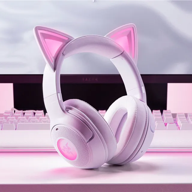 【Razer 雷蛇】北海巨妖  Kraken Kitty V2 BT 無線藍芽RGB遊戲耳麥-白色