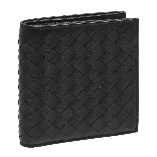 【BOTTEGA VENETA 寶緹嘉】經典編織小羊皮直立式摺疊短夾(黑色-6卡222338-V47W1-1000)