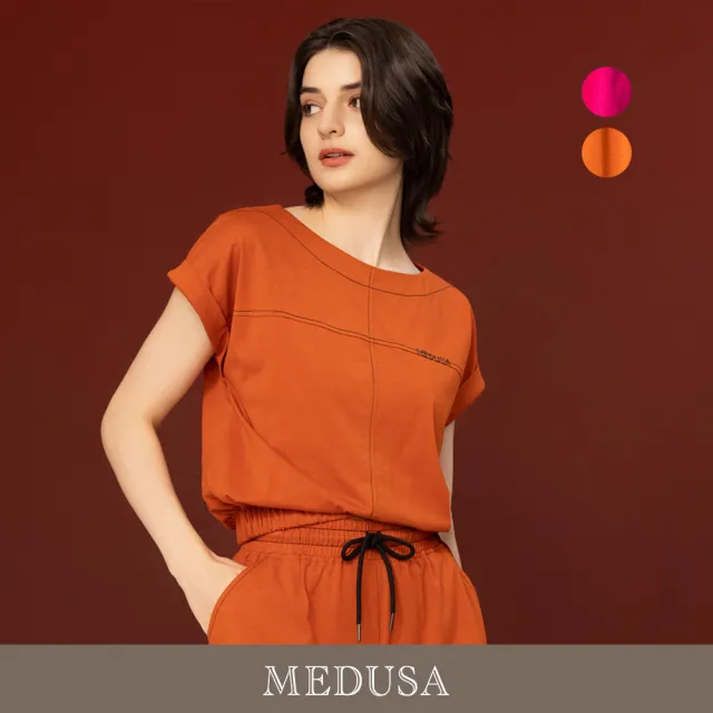 【MEDUSA 曼度莎】現貨-壓線寬鬆剪裁休閒套裝T恤 - 2色（M-XL）｜女休閒上衣 寬鬆T恤 短袖T恤(601-5110A)