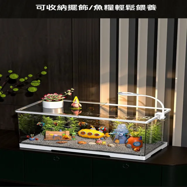 【最萌寵物用品店】亞克力桌面生態魚缸 底部排水 高清透明 烏龜缸 預售12工作天(長60*寬30*高29 半蓋*2)