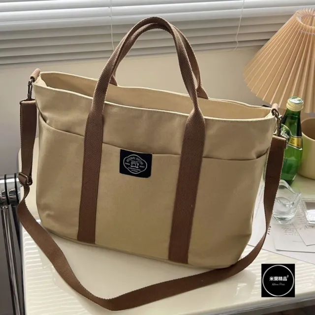 【米蘭精品】現貨+預購 手提包帆布肩背包托特包側背包單肩包隨身女包(日系帆布休閒6色74jn43)