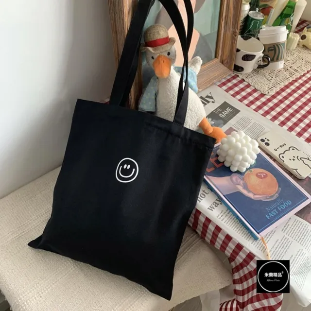 【米蘭精品】現貨+預購 手提包帆布肩背包托特包側背包單肩包隨身女包(笑臉ins純色2色74jn57)