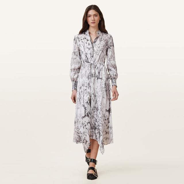 【ALLSAINTS】SKYLAR 真絲亞麻印花洋裝 W047DC(舒適版型)