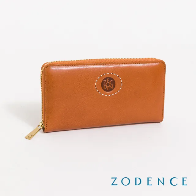 【ZODENCE 佐登司】HAN義大利植鞣革時尚拉鍊長夾(經典駝)