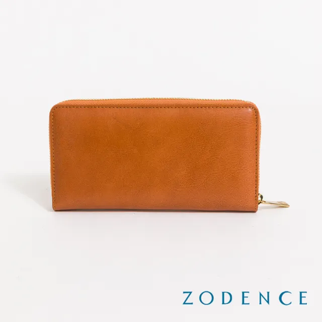 【ZODENCE 佐登司】HAN義大利植鞣革時尚拉鍊長夾(經典駝)