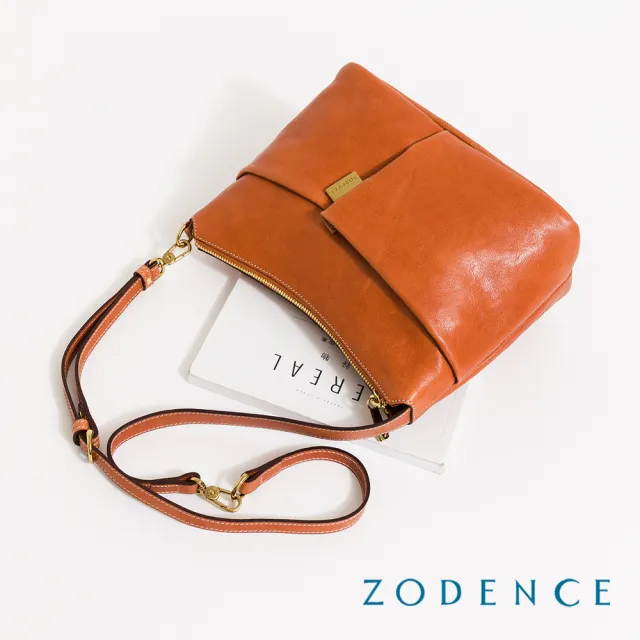 【ZODENCE 佐登司】NUR義大利植鞣革手提斜背包(經典駝)
