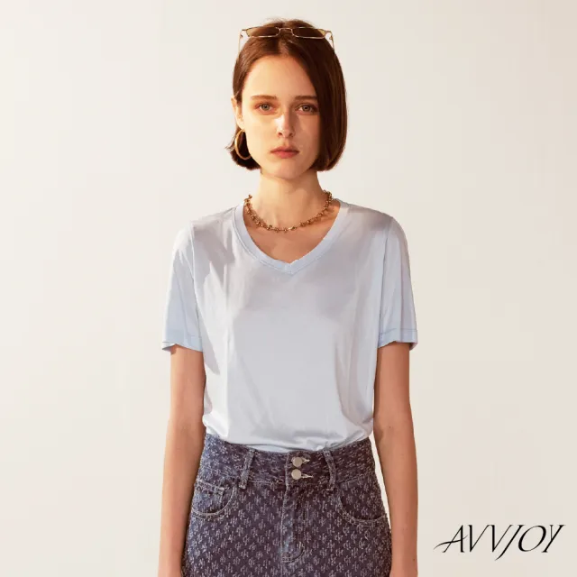 【AVVJOY 艾薇卓爾】百搭彈性柔滑V領短袖上衣(上衣 短袖 大學t 短袖上衣 短袖t恤 寬鬆上衣 CL2317032)（其他規格）