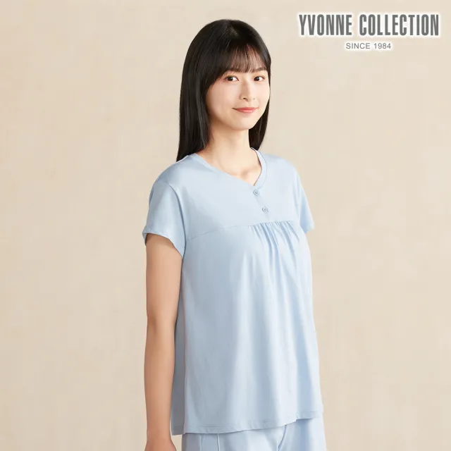 【YVONNE 以旺傢飾】蘆薈纖維半開襟短袖上衣-海島藍