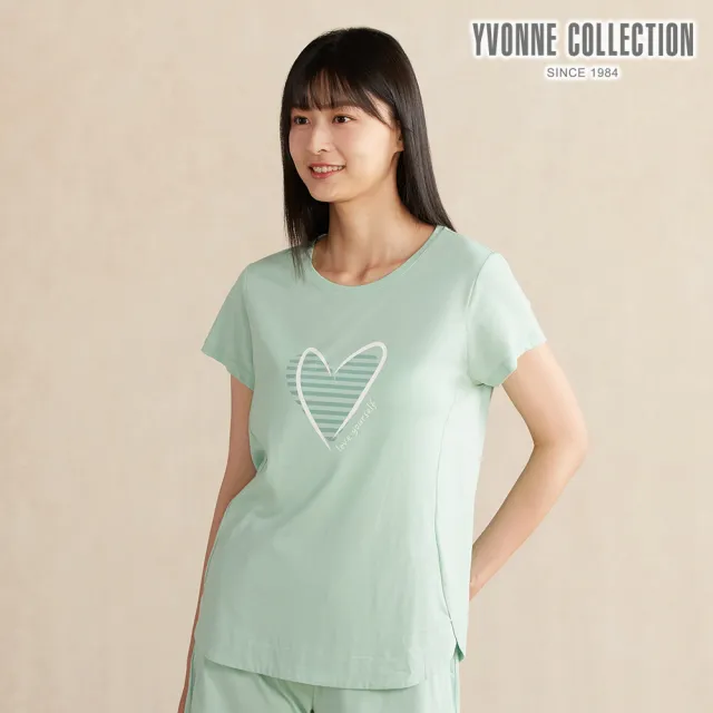 【YVONNE 以旺傢飾】蘆薈纖維愛心網印短袖上衣-灰綠