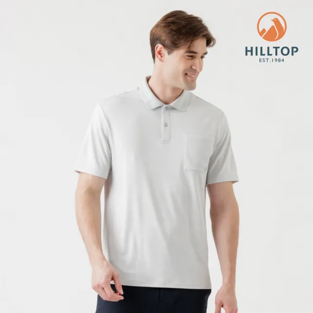 【Hilltop 山頂鳥】Polygiene抗菌抗UV吸濕快乾緹花POLO衫 男款 淺灰｜PS14XMM1ECK1