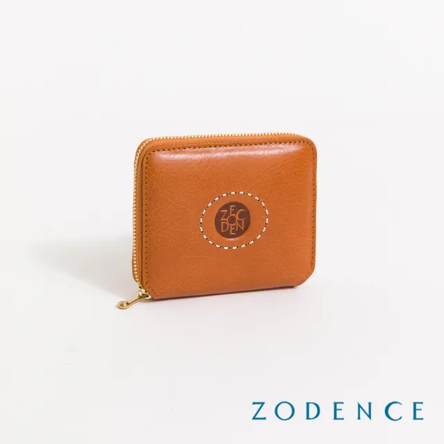 【ZODENCE 佐登司】HAN義大利植鞣革拉鏈簡式短夾(經典駝)