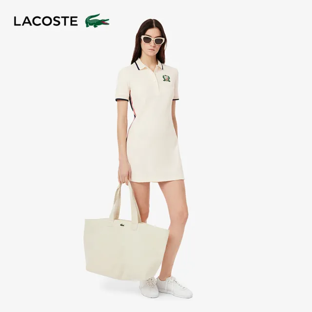 【LACOSTE】女裝-法國製撞色修身Polo洋裝(米色)