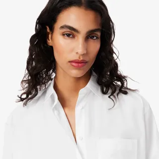 【LACOSTE】女裝-寬鬆棉質府綢長袖襯衫(白色)