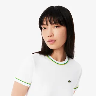 【LACOSTE】女裝-撞色平紋針織短袖T恤(白色)