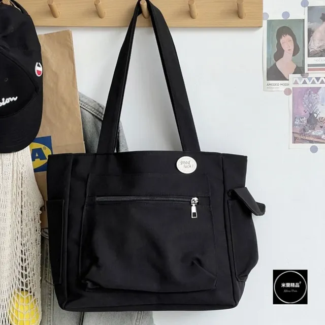 【米蘭精品】現貨+預購 手提包帆布肩背包托特包側背包單肩包隨身女包(簡約多口袋拉鍊6色74jn31)
